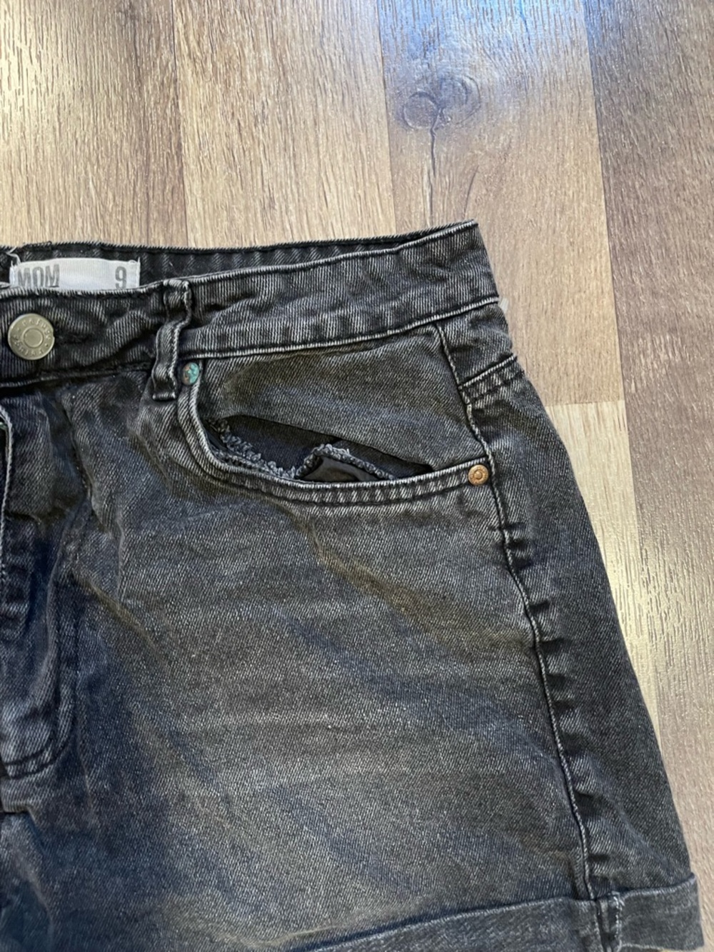 Mom refuge Washed Black High-Rise Rolled Hem Jean Shorts - Picture 4 of 4